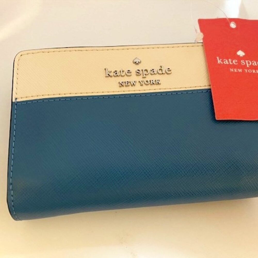 NWT Kate Spade Staci Bicolor Colorblock Leather Medium Wallet in Niagara Multi